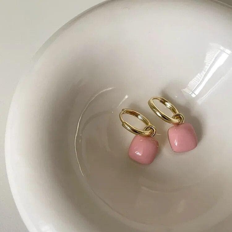 Sweet Cute Fashion Pink White Square Stud Earrings Women's Earrings Minimalist Jewelry Accessories pink