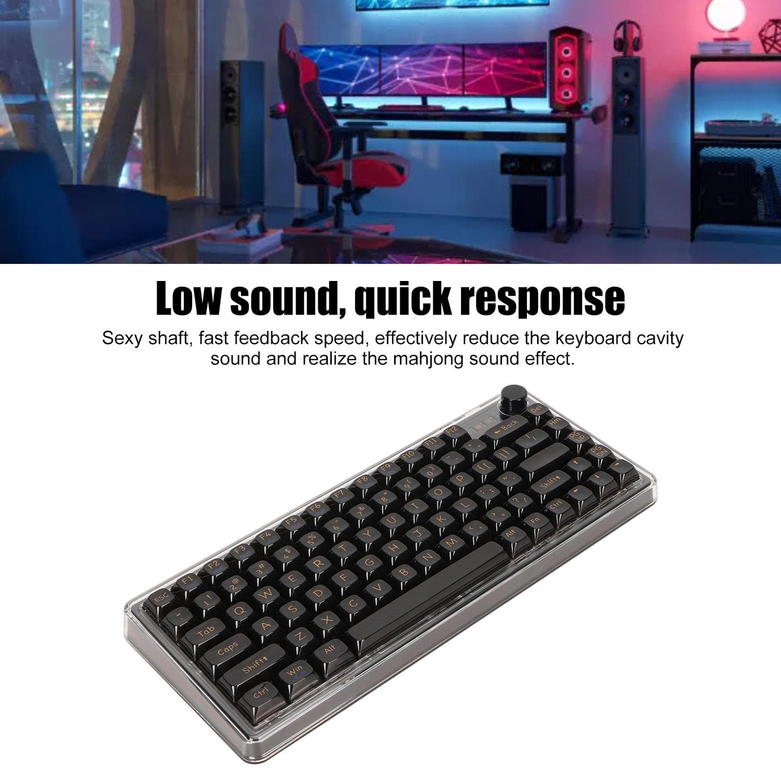 Gasket Mount Mechanical Gaming Keyboard with Transparent Keycaps Hot Swappable RGB BT5.0 2.4GHz black