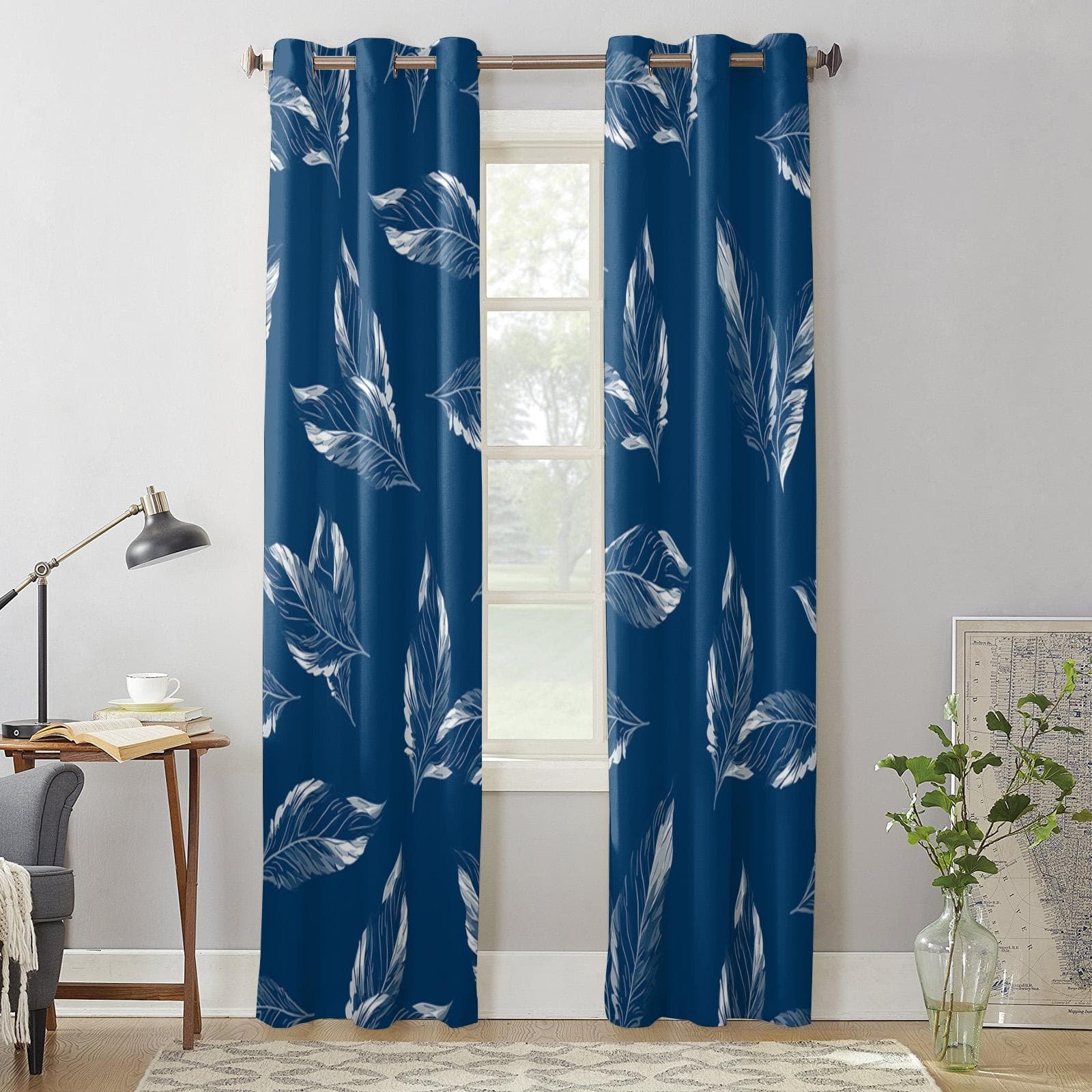 Leaves Hand Painted Watercolor Window Curtains for Living Room Bedroom Curtain Modern Kitchen Blinds Drapes Curtains 135W x 60H(cm) x1