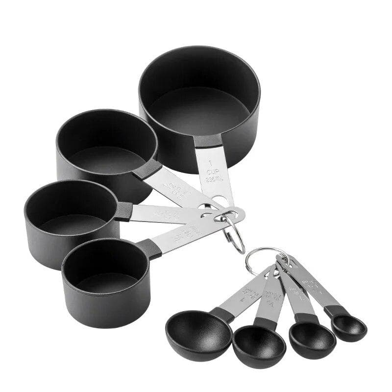Measuring Spoons Set Measuring Cups Set Tea Coffee Measuring Tools Liquid Cake Flour Baking Cooking Kitchen Accessories black