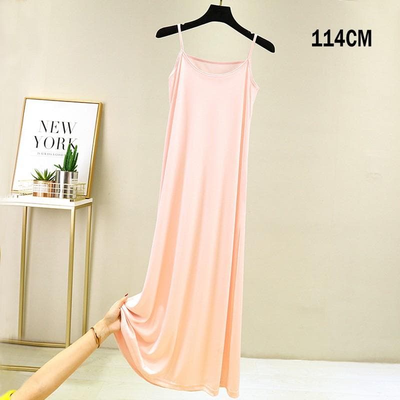 Summer Women Nightdress Spaghetti Strap Satin O Neck Loose underskirt Ladies Basic Sleepwear Casual Slip dress L