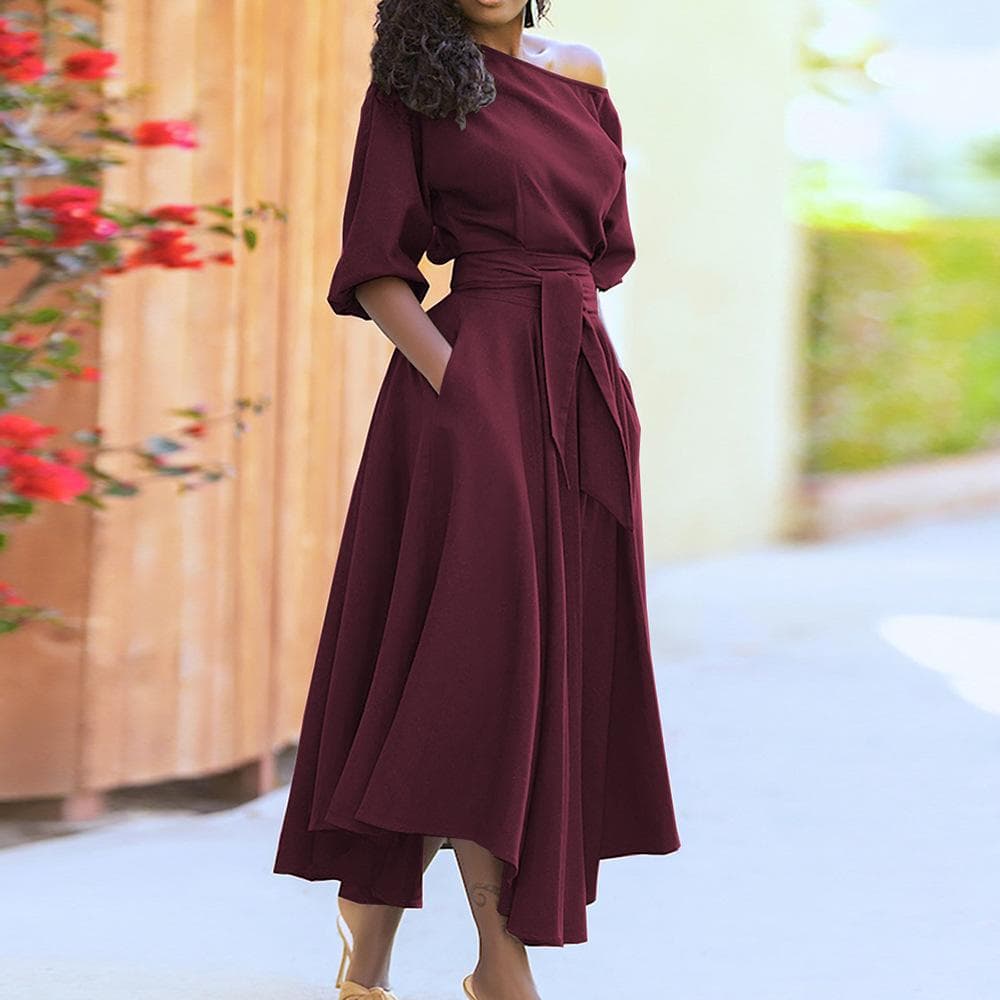 Spring Women's Straps Waist-hugging Temperament Off-shoulder Dress 3XL