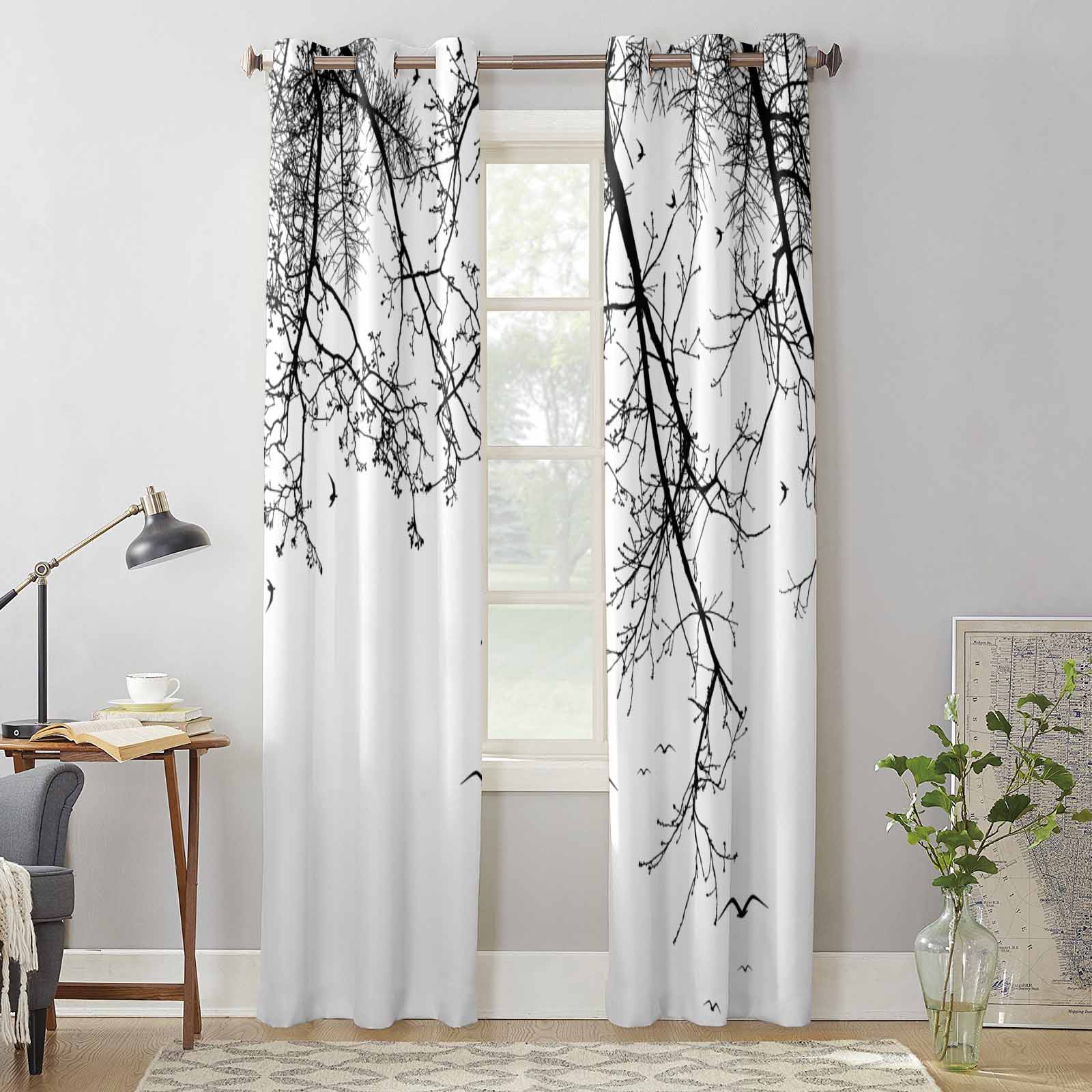 Branches Birds Animals Window Curtains for Living Room Luxury Bedroom Curtain Kitchen Blinds Drapes Curtains 135W x 60H(cm) x1