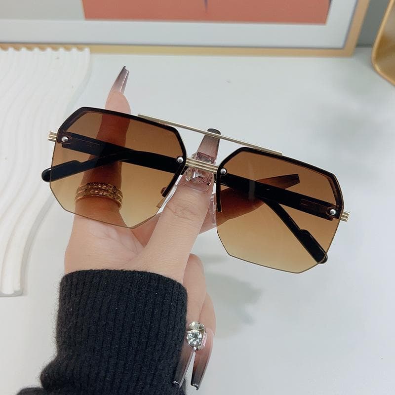 Polygon Sunglasses Rectangle Fashion Metal Frame Large Square Sun Glasses for Women Men Gradient Travel Oculos MULTI