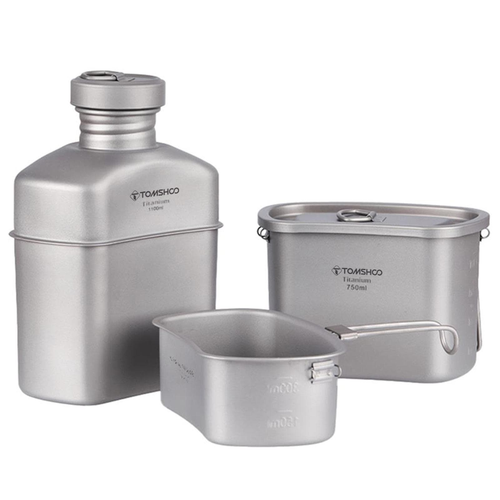 TOMSHOO Titanium Water Bottle Outdoor Canteen Cups Set Ultralight Cooking Set Camping Cookware 3pcs canteen set