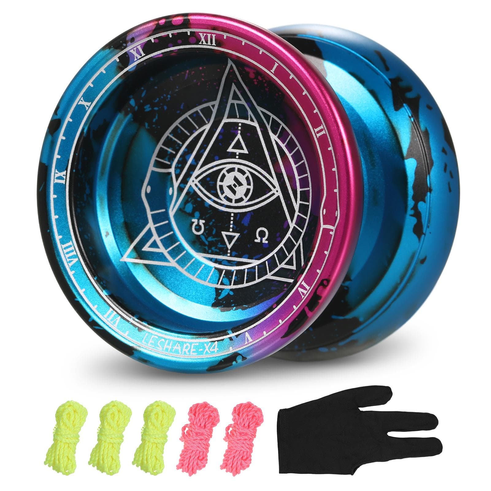 Professional Yoyo Competitive Aluminum Yoyo Ball Yo Yo Gift with Strings and Glove red/blue