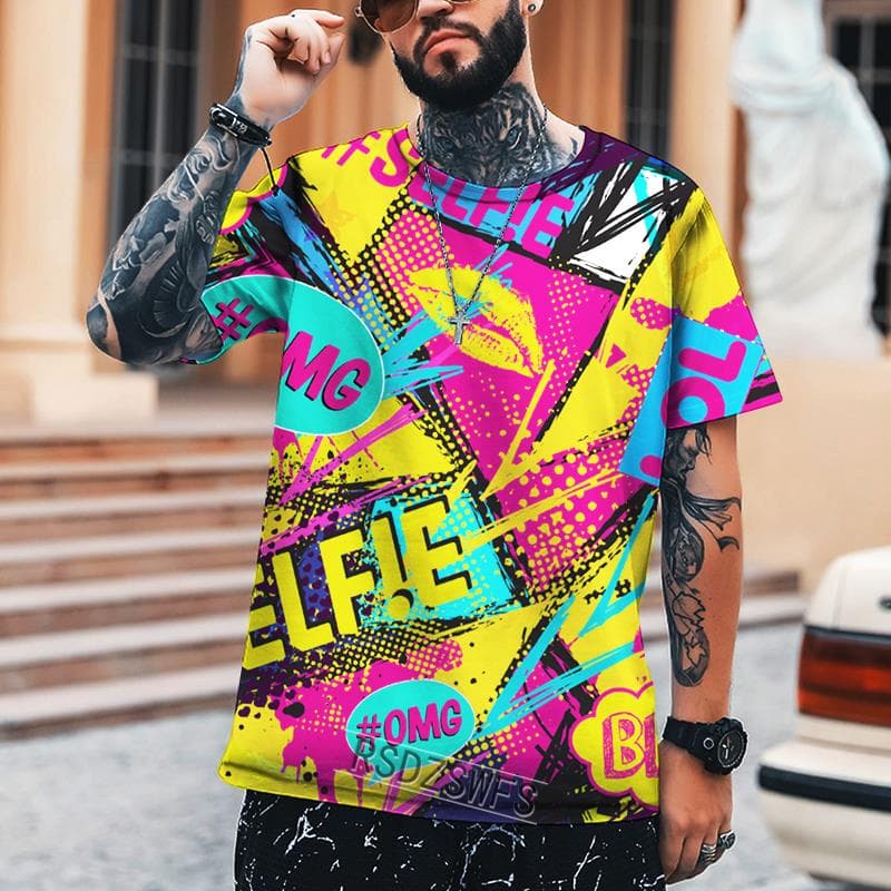 2022 New Men's Fashion Street Hip-hop Graffiti 3d Printing T-shirt 6XL