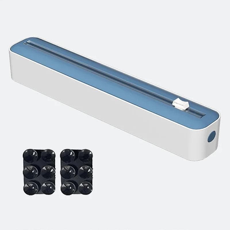 2 In 1 Plastic Wrap Dispenser Food Cling Film Cutter Wrap Storage Box Aluminum Foil Stretch Film Cutter Kitchen Accessories blue