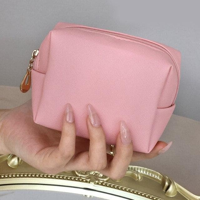 Mini Makeup Bag for Purse PU Cosmetic Bag Waterproof Toiletry Bag Traveling Makeup Bag Lipstick Cosmetic Pouch pink