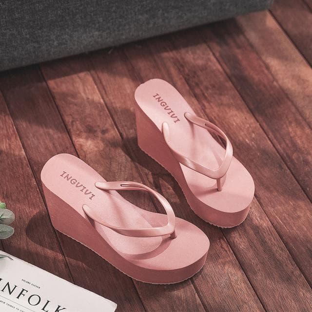 Summer Women's Shoes Beach Flip-flops Platform Sandals High-heeled Sandals Solid Color Skateboard Slippers Women Heels 36 dark brown