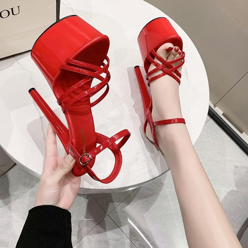Round Head Waterproof Platform Spring and Summer Fashion New Stiletto Super High Heel Leisure Wedding Fashion Sandals Women's Single Shoes 43