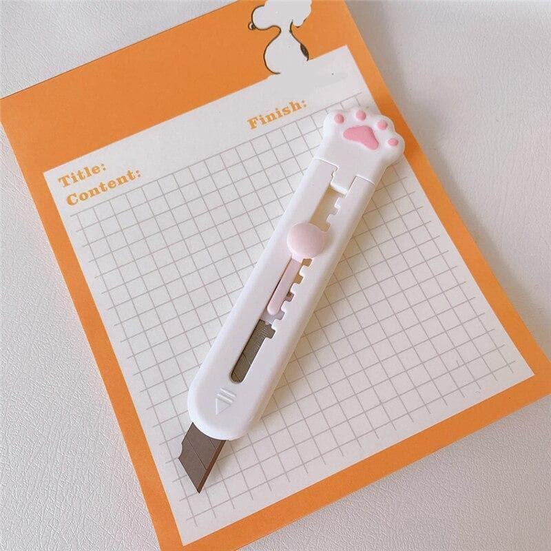 1 Pcs Cute Kawaii Mini Pocket Cat Paw Art Utility Knife Express Box Knife Paper Cutter Craft Wrapping Refillable Blade Stationery white