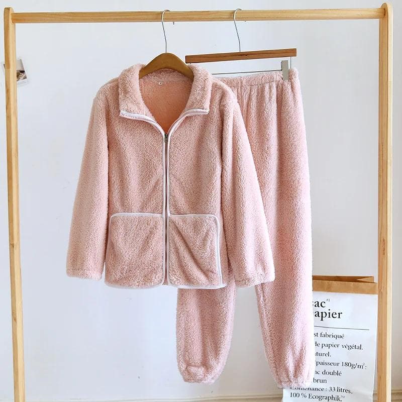 Autumn and Winter New Couple Pajamas Suit Men and Women Flannel Long-sleeved Trousers Two-piece Thickened Plus Size Home Service XL