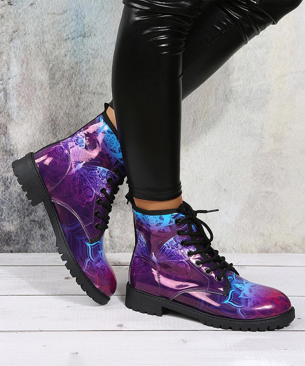 Gothic Printed Women Boots New Autumn Winter Large Size Leather Boots Women Shoes Fashion Lace Up Platform Boots Halloween Shoes 38
