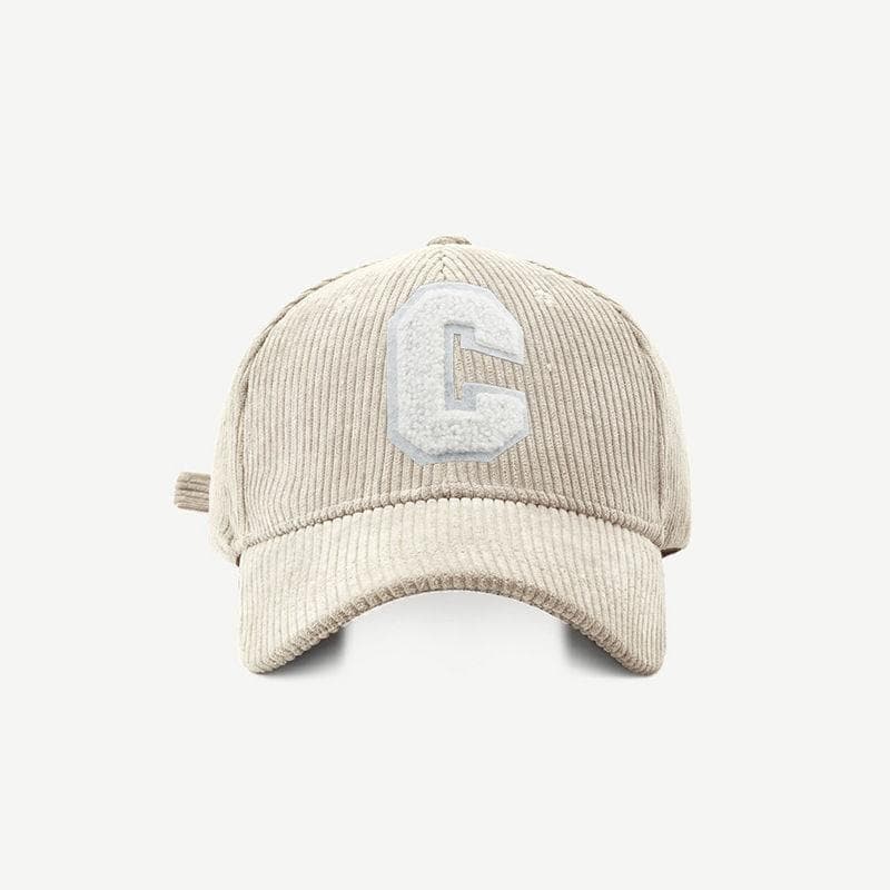 Big C Letter Corduroy Baseball Cap For Men Women Autumn Winter Adjustable Ponytail Sports Hat Unisex Hip Hop Caps Streetwear beige