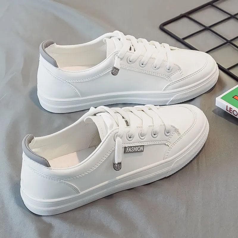 WTEMPO Fashion White Round Toe Flat Shoes Women's Spring and Autumn Low Heel Lace Up Casual Shoes Diamond Breathable Comfortable Non Slip Board Shoes 40 grey