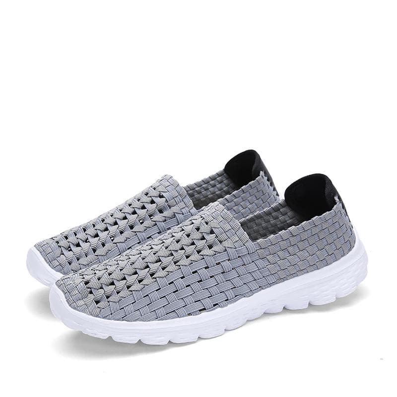 Summer Men Sneakers Black Braid Beach Soft Light Weight Sports Shoes Casual Weave Breathable Pierced Slip on Flats Tennis Sneakers 44 grey