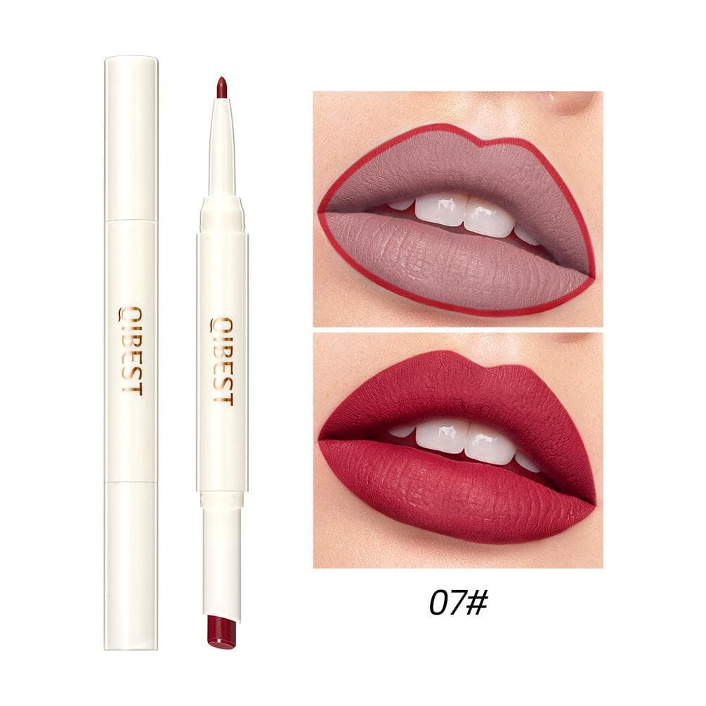 QIBEST Rotating Double-ended Lipstick Lip Liner Matte Moisturizing Surface Does Not Fade Non-stick Cup Lipstick Makeup 07#