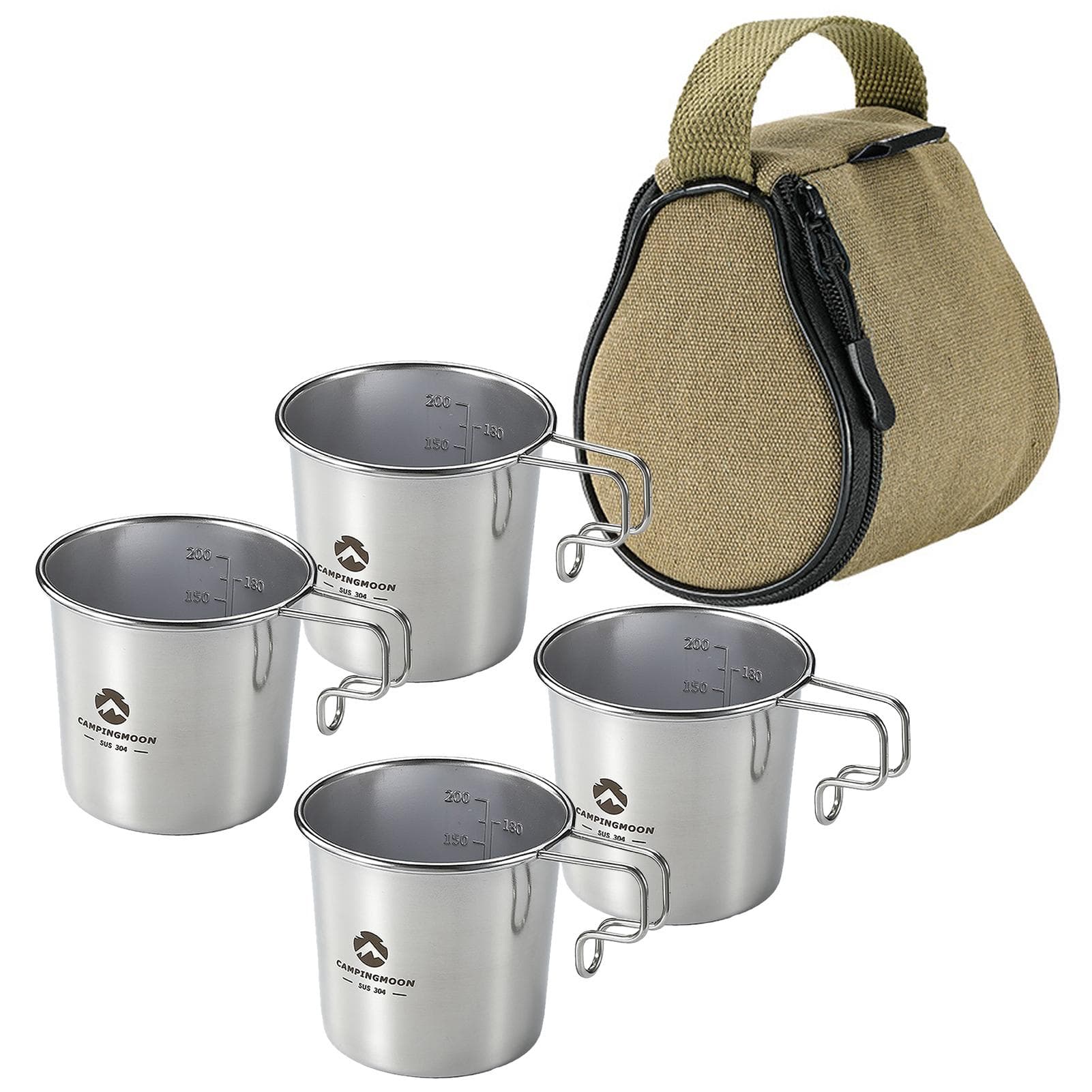 Four Outdoor Stainless Steel Sierra Cups with a Storage Bag Picnic Tableware Portable Barbecue Hiking Camping Cup Picnic Cookware Set A