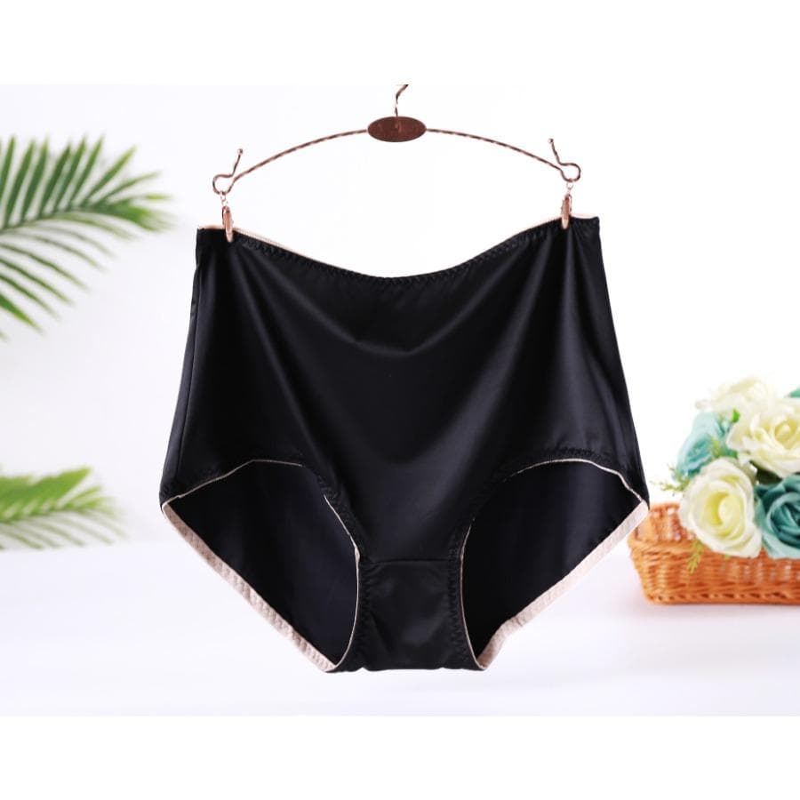 High Waist Panties Women Plus Size Lingerie Satin Briefs Female Oversized Underwear Soft Comfortable Knickers XL black