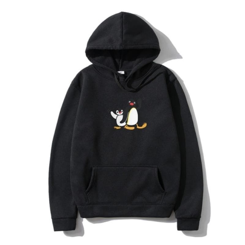 Pingu Men's Pullover Penguin Series Cartoon Meme Kids Retro Cute Funny Funny Hoody Camisas Hoodie Pullover Premium Cotton M black