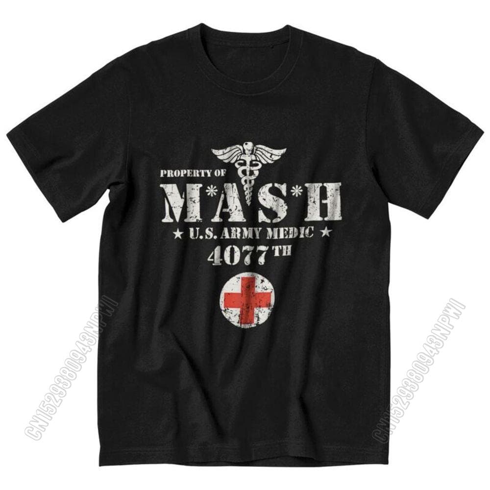 cotton Vintage Mash Tv Show Men T Shirt 100% Cotton Tee Tshirts Summer T-Shirt Gift Women Unisex Clothes Novelty Design M black