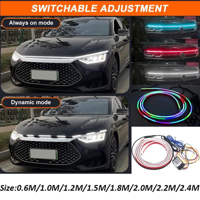 Led Decoration Lights For Car Hood Flexible Daytime Running Light Strip Universal Decor Lamp Headlight Strip 2.0m/always on mode baby blue