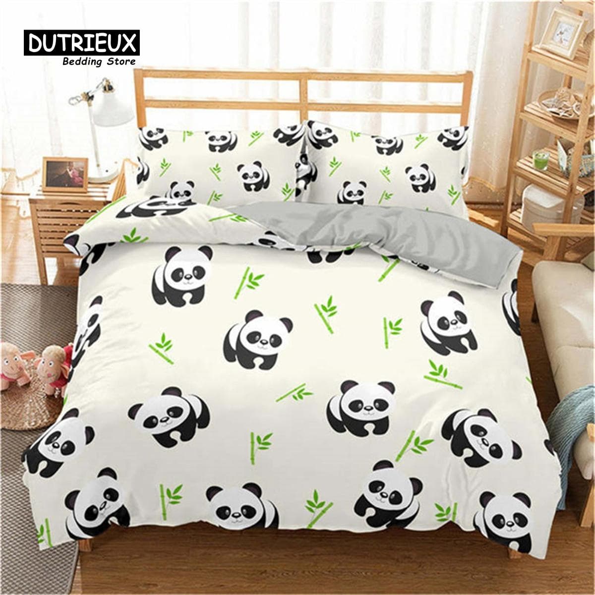 Cartoon Cute Panda Duvet Cover Twin For Boys Girls Kids Teens Soft Animal Theme Panda Bedding Set With Pillowcases Bedroom Decor US Twin(172x218cm)