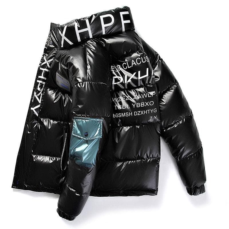 Waterproof Shiny Jacket Winter Men Streetwear Thick Parka Male Fashion Young Hip Hop Cotton-Padded Jacket Brand Quality Outwear Parka Coats Size M-4XL XXL black