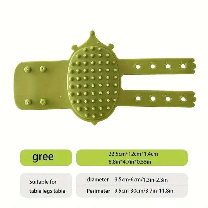 Rubber Self-Grooming Cat Scratcher - Wall & Table Leg Mountable, Flexible Bristles, Non-Electric Pet Massage & Fur Removal Tool green
