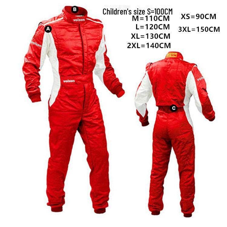 F1 Off-Road Kart Racing Suit - Waterproof, One-Piece Design for Adults & Kids Children Red
