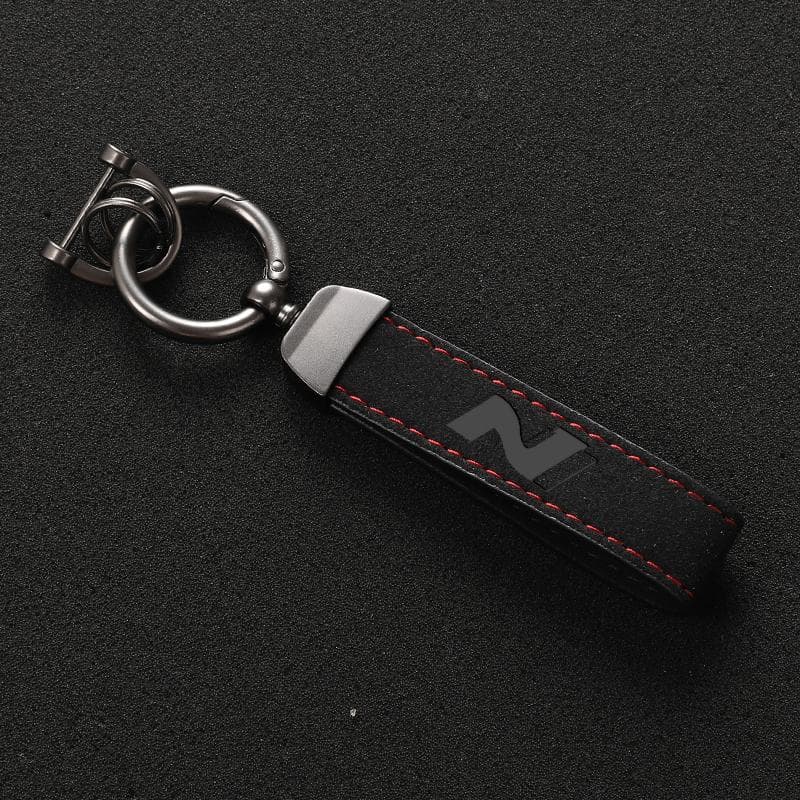 Fashion Leather Keychain Car Styling Key Ring For Hyundai N LINE i30 i20 Sonata Accent Tucson Elantra Veloster Kona Tucson Azera black