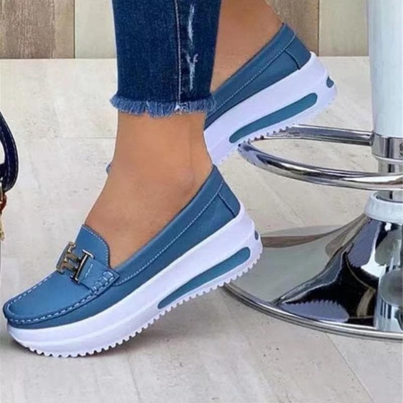 Women's Vulcanized Shoes Summer New Round Toe Leather Women's Sports Shoes Outdoor Flat Sports Women's Flat Shoes Large Size 43