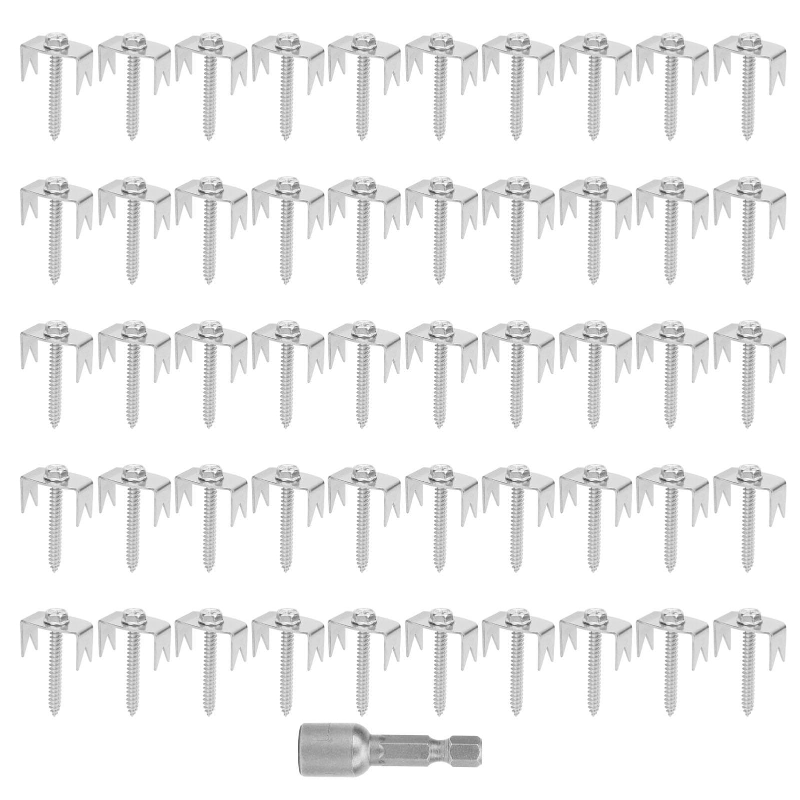 50PCS Fence Post Fasteners Stainless Steel Heavy Duty Reusable Fixing Screw Nails for Garden Wire