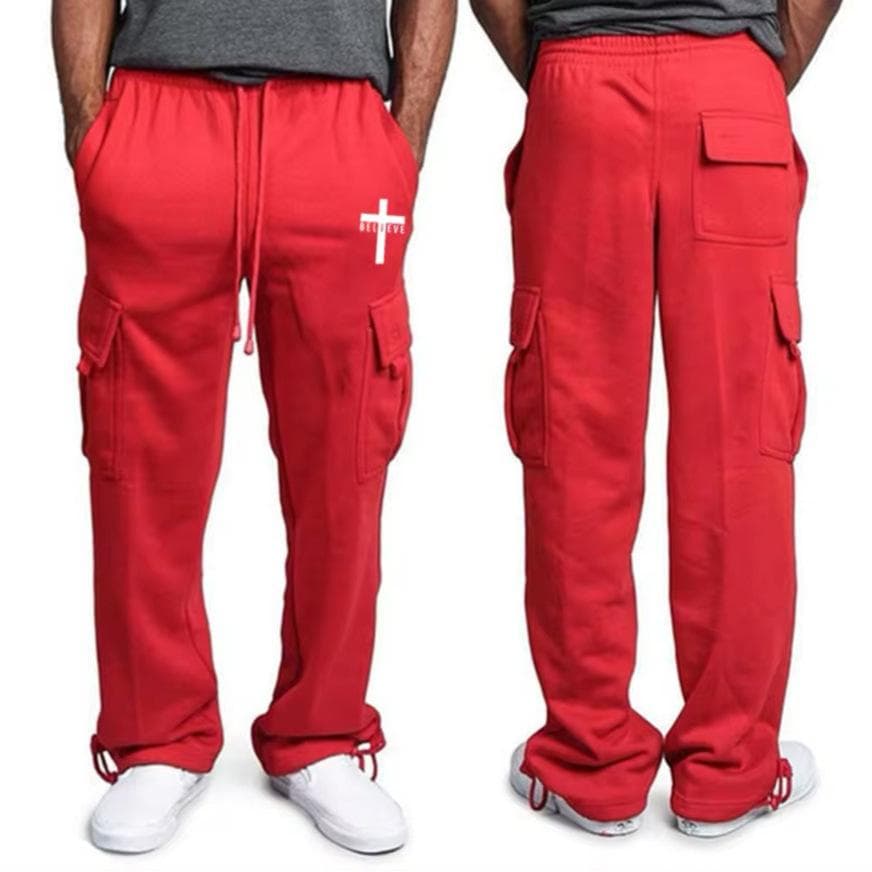 New Men's Straight Loose Work Casual Pants Drawstring Multi-pocket Sports Pants 5XL