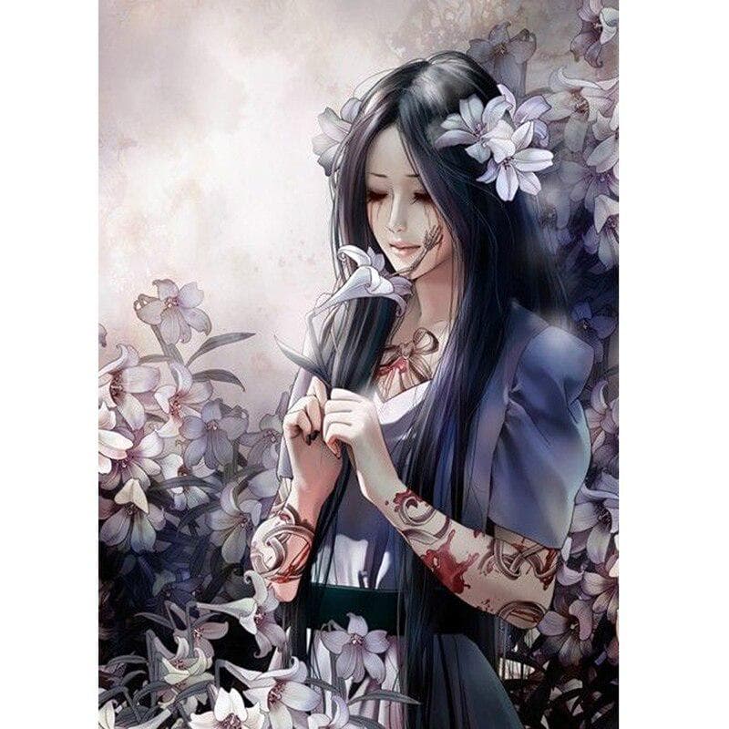 Diamond Painting Flowers Girl Cartoon Full Round Drill Diamond Embroidery Cross Stitch 20X30CM