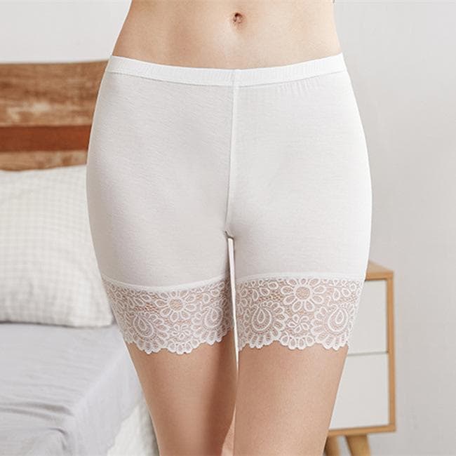 Women Modal Safety Pants Prevent Light Leakage Shorts High Waist Panties Stretch Underware Lace Safety Short Pants XXL white