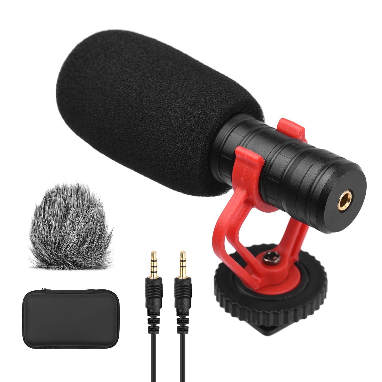 Andoer Camera Microphone Cardioid Condenser Mic with 3.5mm Port Anti-Shock Mount Sponge & Furry black