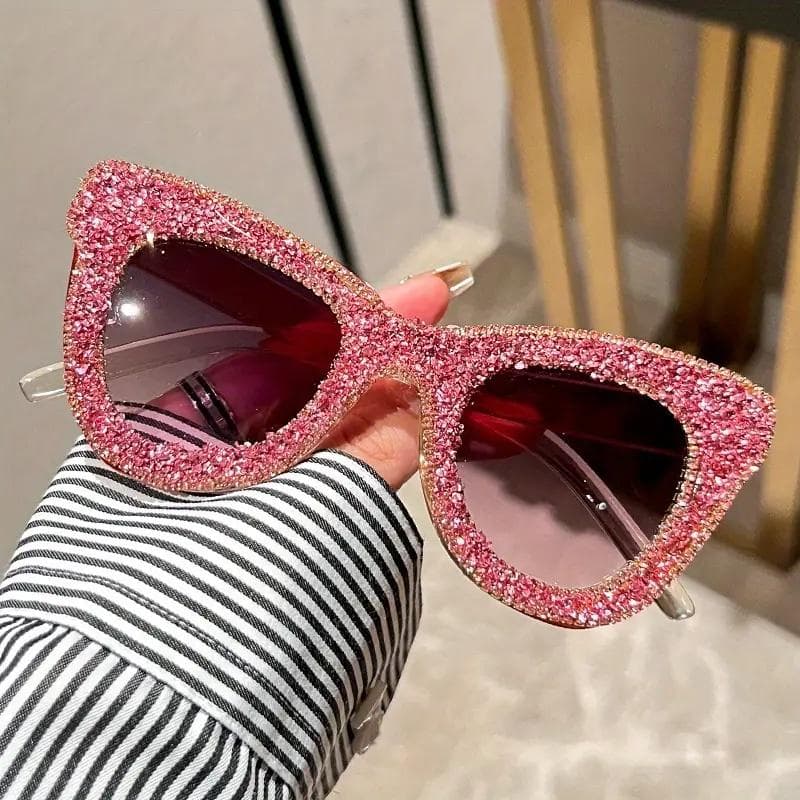 Shining Eye Y2K Rhinestone Cat Eye Sunglasses For Women Men Bling Summer Beach Party Club Accessory