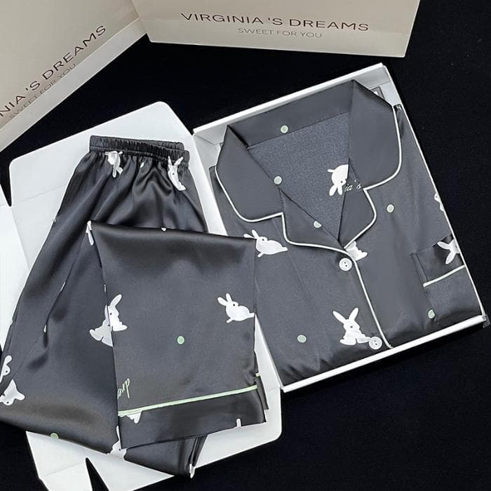 Pajamas Women's Silk Long-sleeved Pajamas Pajamas Suit Flower Printed High-grade Ice Silk Can Be Worn Outside Home Wear Pajamas M