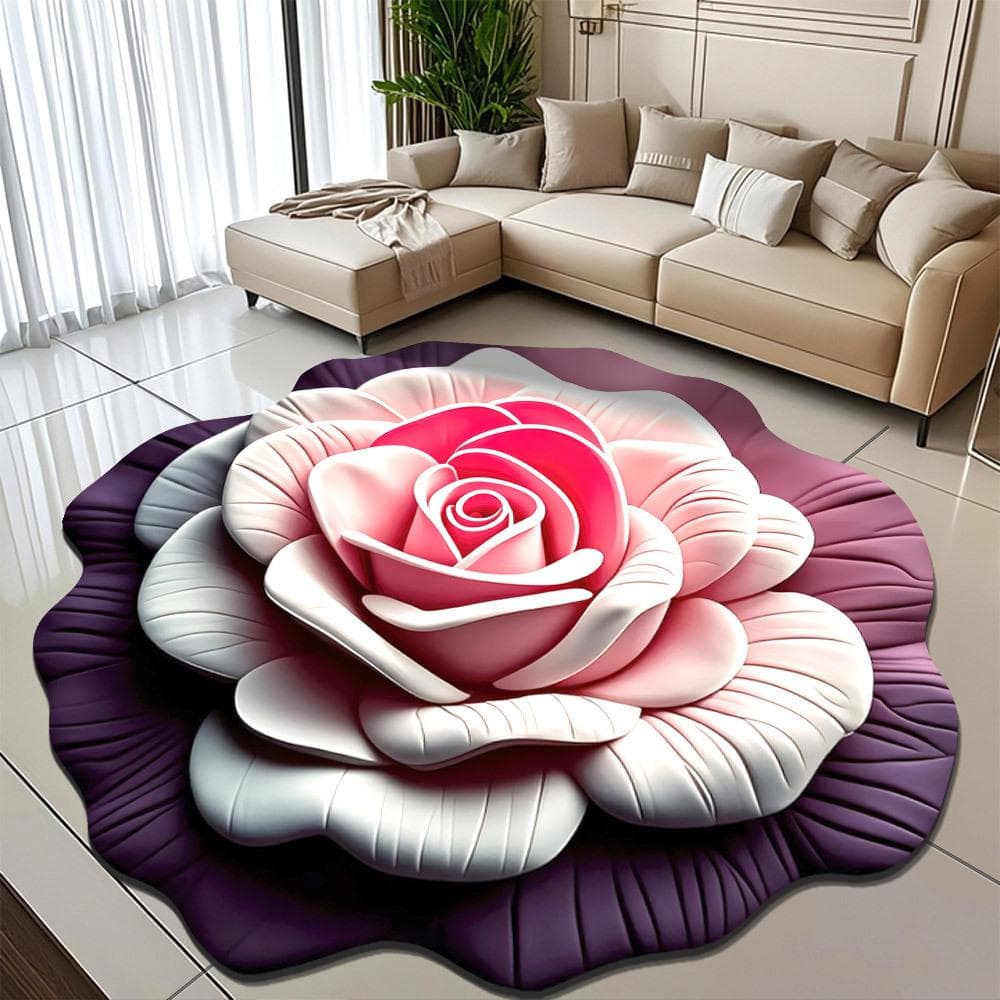 3D Visual Effect Peony Flower Floor Mat Home Living Room Carpet Dirt Resistant Easy To Maintain Absorbent Anti Slip Mat 200 * 200cm