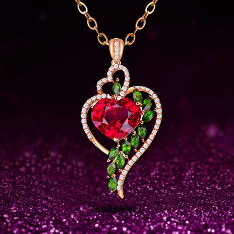 Luxury Diamond Ruby Peach Heart Drop Pendant Necklace Sweater Chain Mother's Day Birthday Anniversary Jewelry Gift rose gold