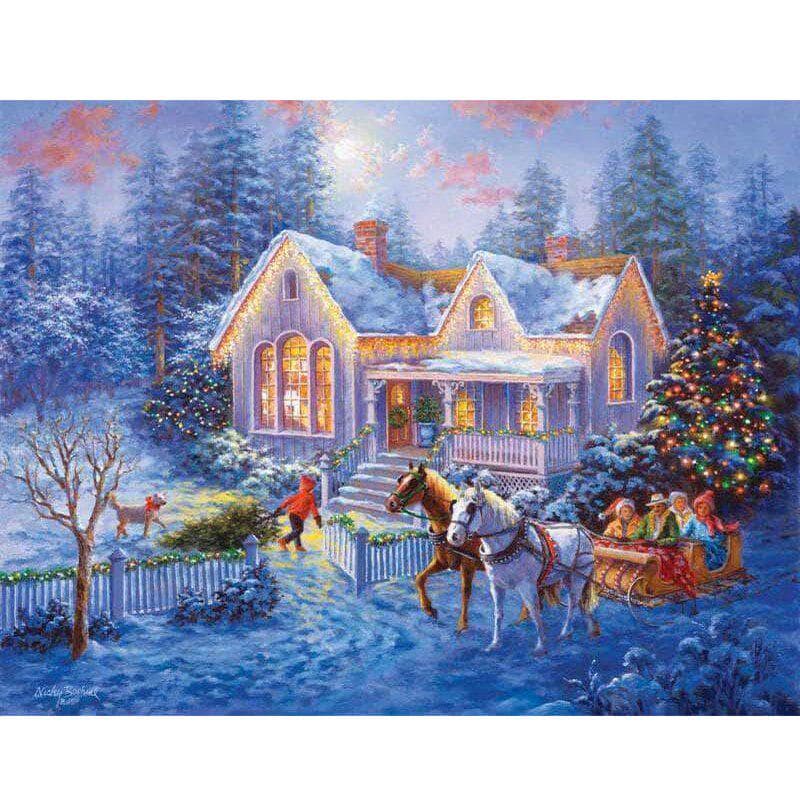 Decorations for Home Rhinestones Embroidery Snow Christmas House Diamond Embroidery Christmas Art 20X30CM