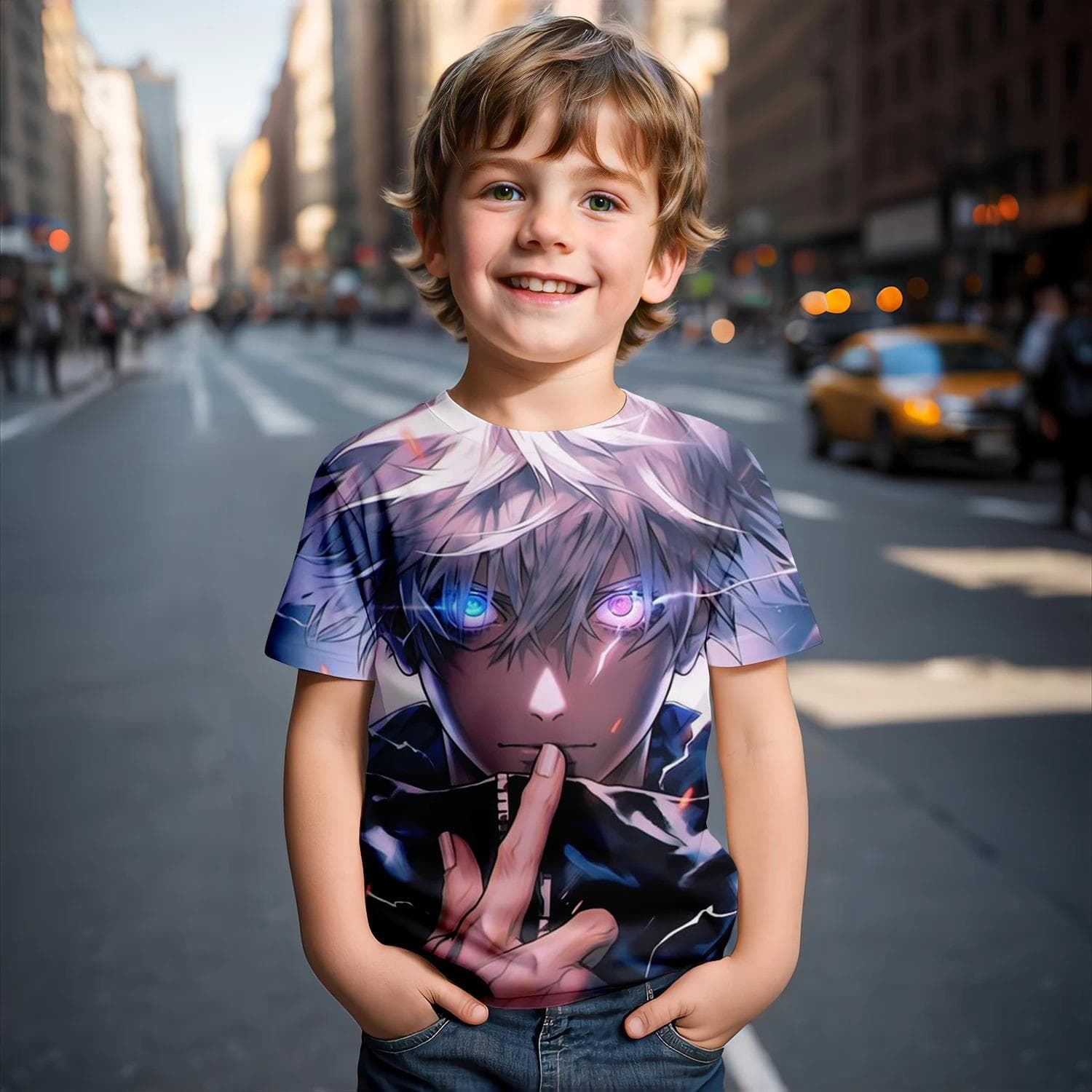Jujutsu Kaisen Satoru Gojo T-Shirt Cute Figure Graphic T-shirts for Kids Fashion Funny Short Sleeves Tops Breathable and Light 150