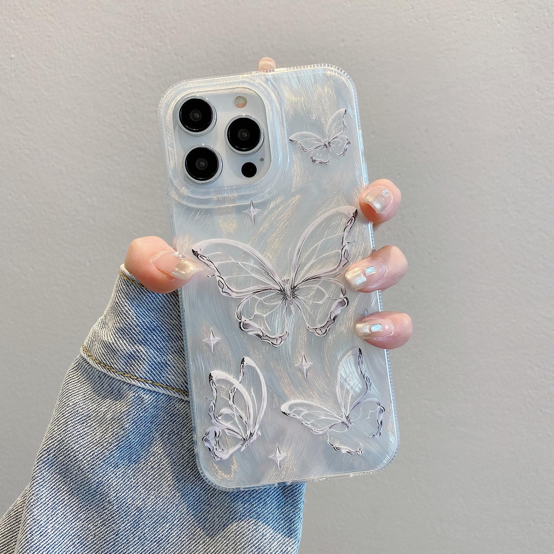 Advanced Feather Yarn Suitable for IPhone16pro Silver Butterfly Phone Case Apple 12 Hard 14 Chain Protection Case Apple 16PROMAX