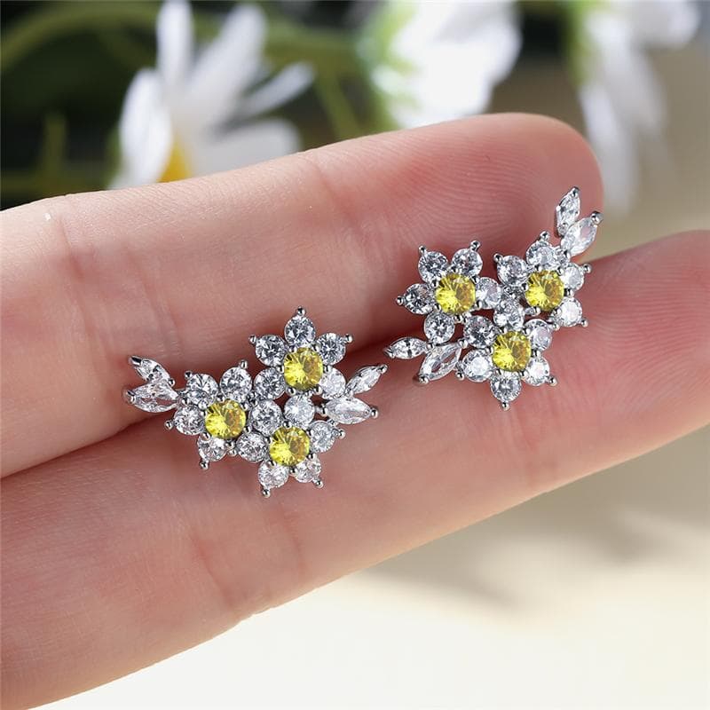 Trendy Flower Shape Inlay Blue Stone Ear Climber Earring for Women Daily Casual Accessories Engagement Party Jewelry yellow