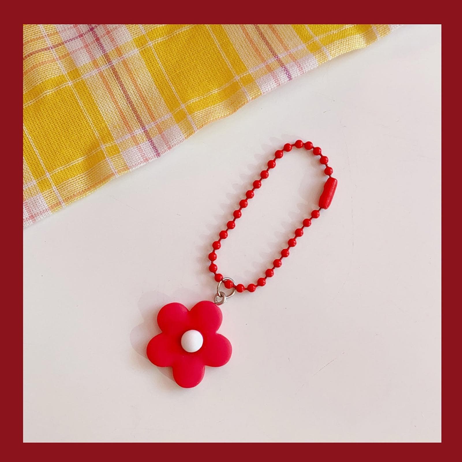 Cute Color Flower Pendant Portable Plastic Decorative Hanging Chain for Keychain Coin PurseRed