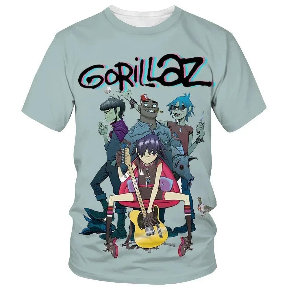 From cartoon to fashionable Gorillaz 3D printed new T-shirt, Harajuku style casual short sleeved hip-hop T-shirt for men and women, street T-shirt XL silver