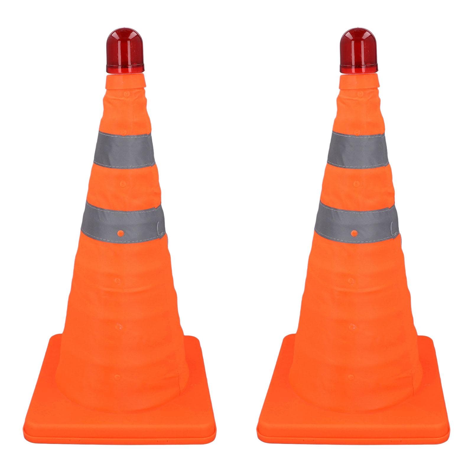 2PCS 45CM Foldable Traffic Cones with Reflective Collar 2 Warning Lamps Orange Road Security Cone