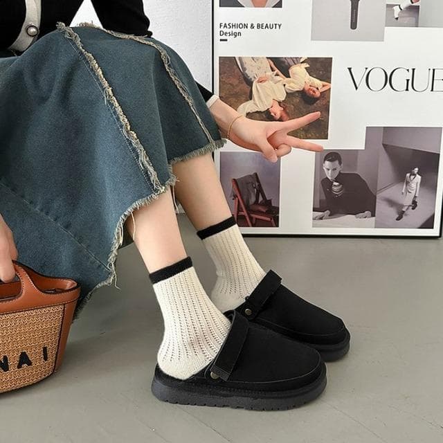 Women Thicken Plush Fur Slippers Winter Slip on Chunky Platform Loafers Mules Woman Thick Bottom Cotton Slippers Flip Flops 40 black